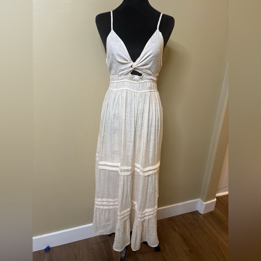 Max + Ash Cream Midi Dress With Gold Dots